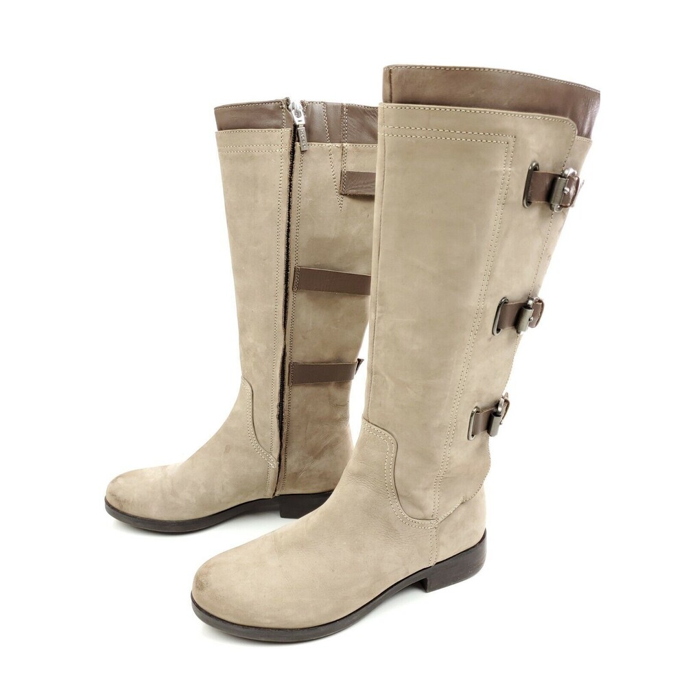 Geox Respira Taupe Leather Knee High Riding Boots Side Zip Size 36 US 6